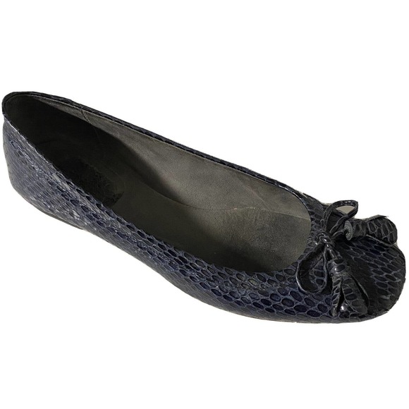 Stuart Weitzman Ballet Flat Blue Patent Leather Snake Embossed Square To… - Picture 1 of 8